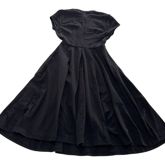 eShakti Dress Womens 0 Black Fit Flare Keyhole Cotton Spandex Short Sleeve - Picture 2 of 7